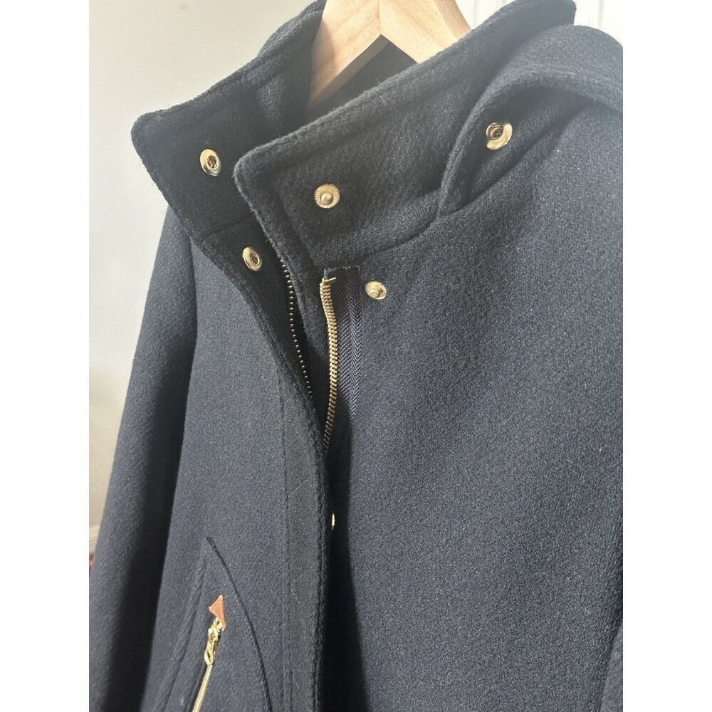J. Crew Ws Sz 4 Italian Wool Hooded Parka By Nello Gori Black W/Gold Hardware